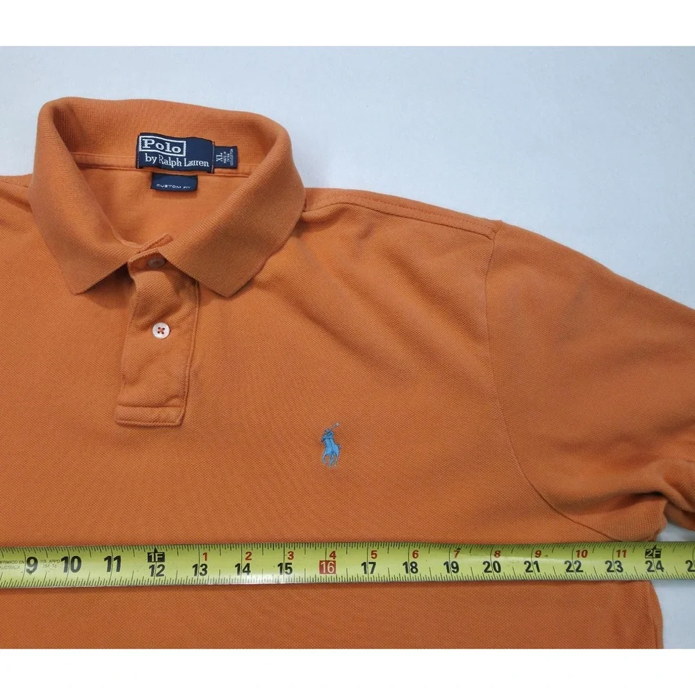 Polo‎ Ralph Lauren Polo Shirt Mens XL Orange Blue Pique Custom Fit